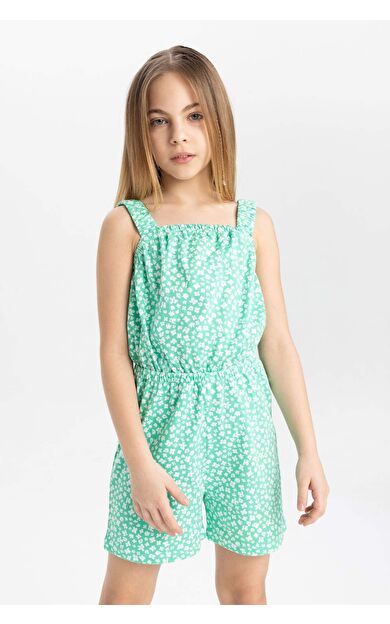 DeFactoFit Kız Çocuk Desenli Askılı Kısa Tulum