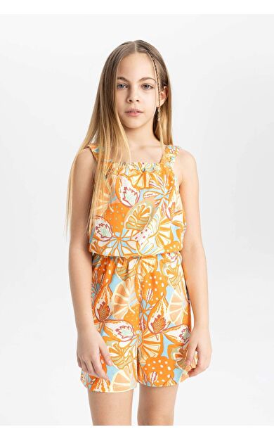 DeFactoFit Kız Çocuk Desenli Askılı Tulum