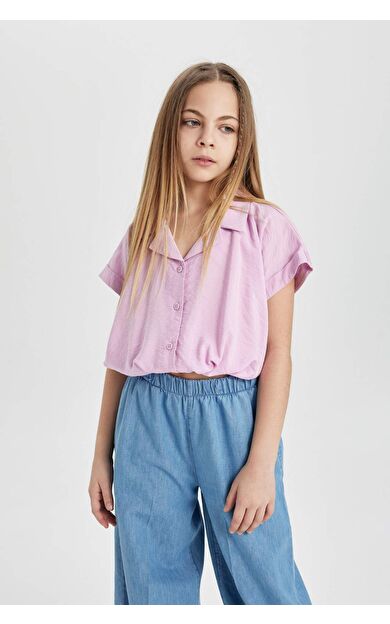 DeFactoFit Kız Çocuk Crop Kısa Kollu Gömlek