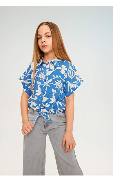 DeFactoFit Kız Çocuk Crop Kısa Kollu Desenli Gömlek B5064A824SMBE329