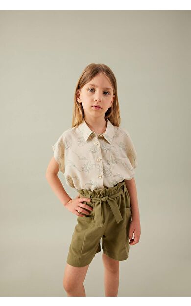 DeFactoFit Kız Çocuk Crop Desenli Kısa Kollu Gömlek