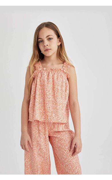 DeFactoFit Kız Çocuk Desenli Askılı Bluz