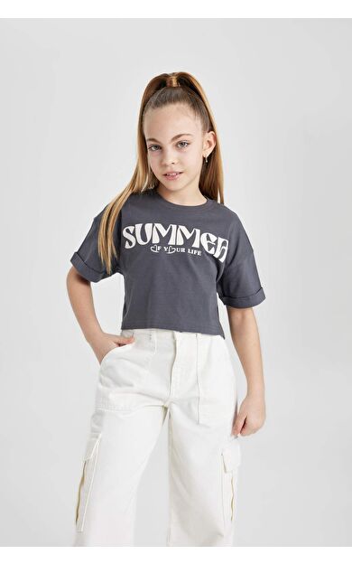 DeFactoFit Kız Çocuk Baskılı Kısa Kollu Tişört B5130A824SMAR148