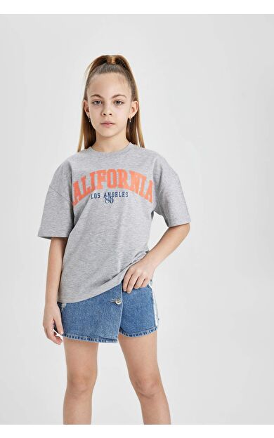 DeFactoFit Kız Çocuk Baskılı Kısa Kollu Tişört B5168A824HSGR421