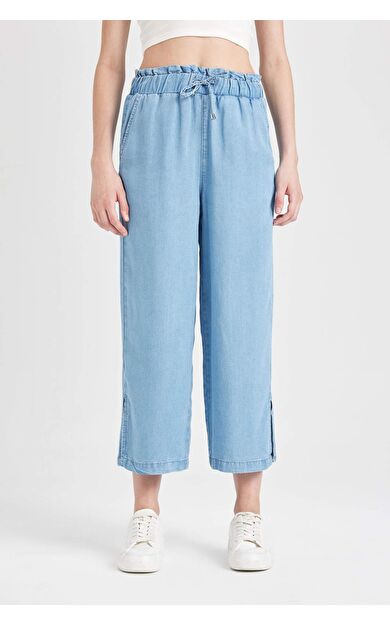 DeFactoFit Culotte Yüksek Bel Yırtmaçlı Culotte Jean Pantolon