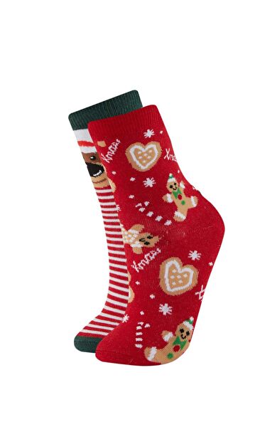 Kız Çocuk Yılbaşı Temalı 2'li Pamuklu Uzun Çorap