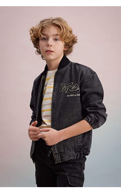 DeFactoFit Erkek Çocuk Kolej Yaka Bomber Jean Ceket B5500A824SPNM36
