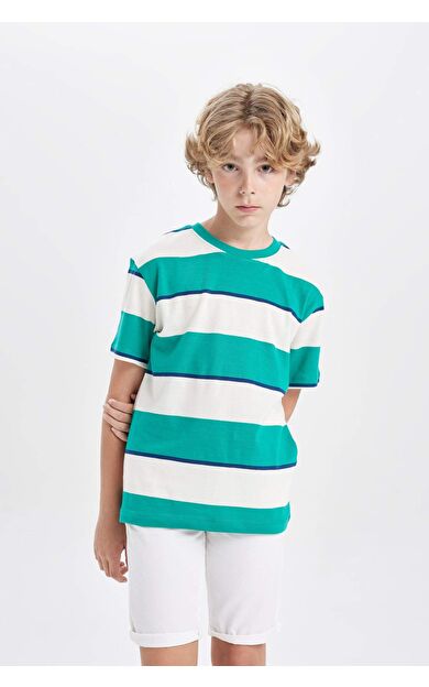 DeFactoFit Erkek Çocuk Bisiklet Yaka Çizgili Kısa Kollu Tişört B5931A824SMWT46