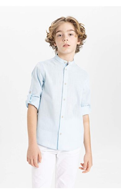 DeFactoFit Erkek Çocuk Regular Fit Dik Yaka Uzun Kollu Gömlek B5968A824SMBE440