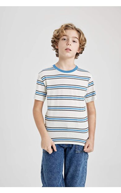 DeFactoFit Erkek Çocuk Regular Fit Bisiklet Yaka Çizgili Kısa Kollu Tişört B6156A824SMER105