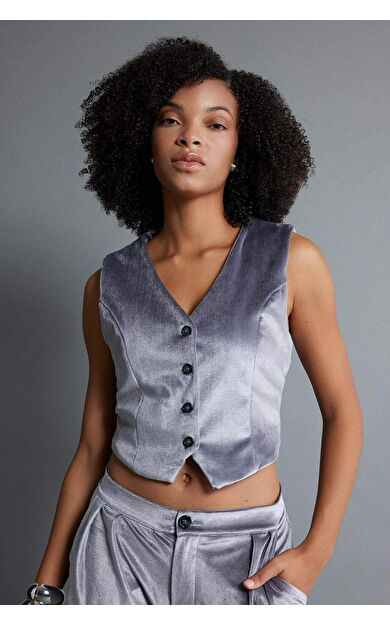 Regular Fit Kadife Yelek