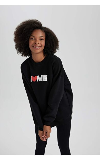 DeFactoFit Oversize Fit Bisiklet Yaka Sweatshirt