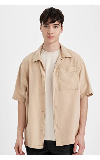 DeFactoFit Relax Fit Tensel Kısa Kollu Gömlek B6423AX24SPBG732