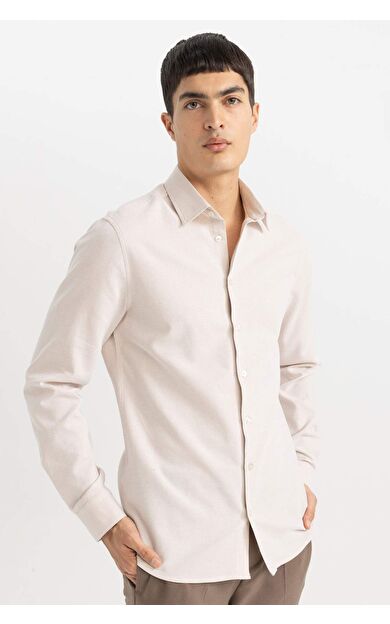 DeFactoFit Slim Fit Polo Yaka Petek Dokulu Uzun Kollu Gömlek B6476AX24SPBG359