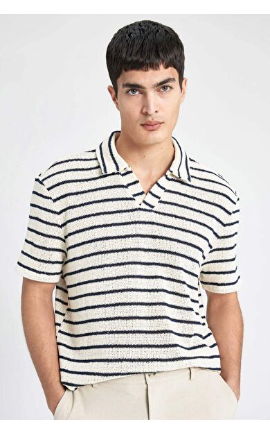 DeFactoFit Regular Fit Çizgili Kısa Kollu Polo Tişört