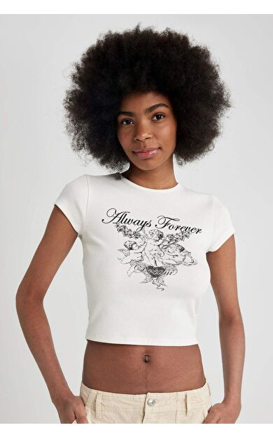 DeFactoFit Fitted Bisiklet Yaka Baskılı Kısa Kollu Tişört