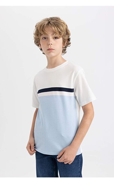 DeFactoFit Erkek Çocuk Regular Fit Bisiklet Yaka Renk Bloklu Pike Kısa Kollu Tişört