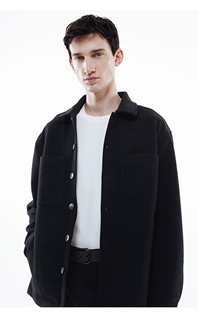 DeFactoFit Relax Fit Polo Yaka Yün Görünümlü Gömlek Ceket B7382AX24SPBK81