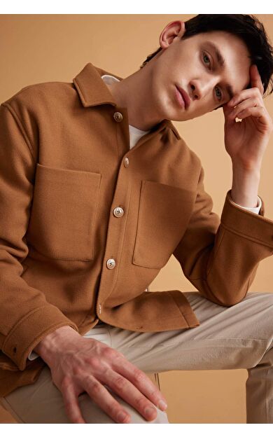 DeFactoFit Relax Fit Polo Yaka Yün Görünümlü Gömlek Ceket B7382AX24SPBN302