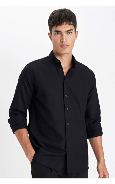 DeFactoFit Modern Fit Polo Yaka Petek Dokulu Uzun Kollu Gömlek B7383AX24SPBK27