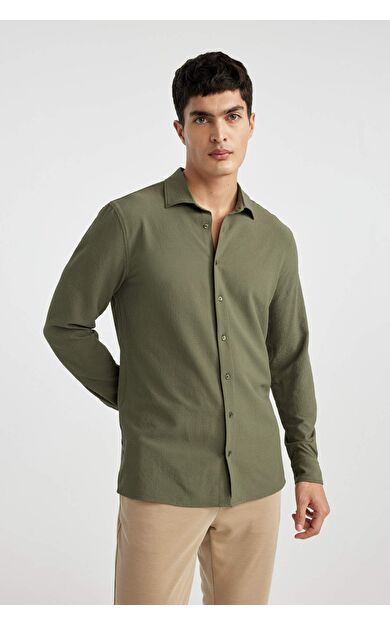 DeFactoFit Modern Fit Polo Yaka Krinkıl Uzun Kollu Gömlek B7384AX24SPKH21