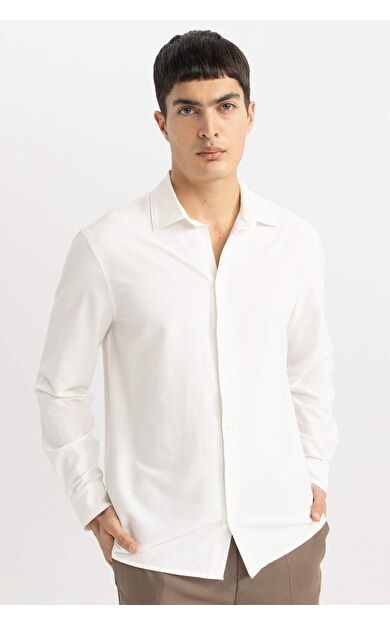 DeFactoFit Modern Fit Polo Yaka Krinkıl Uzun Kollu Gömlek B7384AX24SPWT34