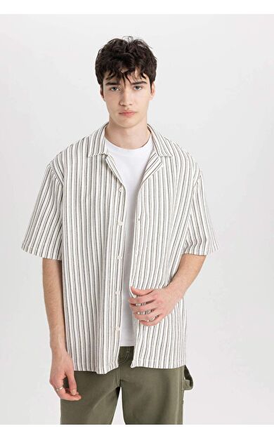 DeFactoFit Relax Fit Çizgili Penye Kısa Kollu Gömlek