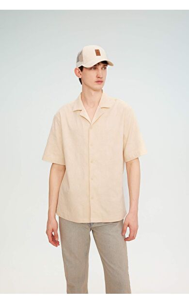 DeFactoFit Relax Fit Apaş Yaka Pamuklu Kısa Kollu Gömlek B7398AX24SMBG786