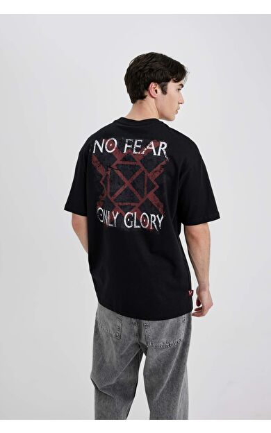 DeFactoFit Vikings Valhalla Comfort Fit Bisiklet Yaka Baskılı Kısa Kollu Tişört