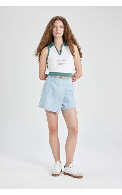 DeFactoFit Yüksek Bel Mini Jean Şort Etek