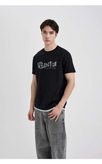 DeFactoFit Regular Fit Bisiklet Yaka Baskılı Kısa Kollu Tişört B8483AX24SMBK81