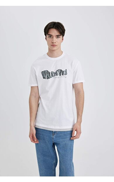 DeFactoFit Regular Fit Bisiklet Yaka Baskılı Kısa Kollu Tişört B8483AX24SMWT34