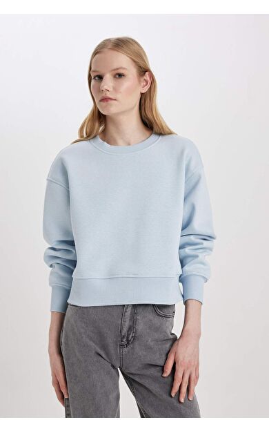 DeFactoFit Relax Fit Bisiklet Yaka Baskılı Kalın Sweatshirt Kumaşı Sweatshirt