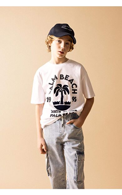 DeFactoFit Erkek Çocuk Oversize Fit Bisiklet Yaka Baskılı Kısa Kollu Tişört B8893A824SMWT34