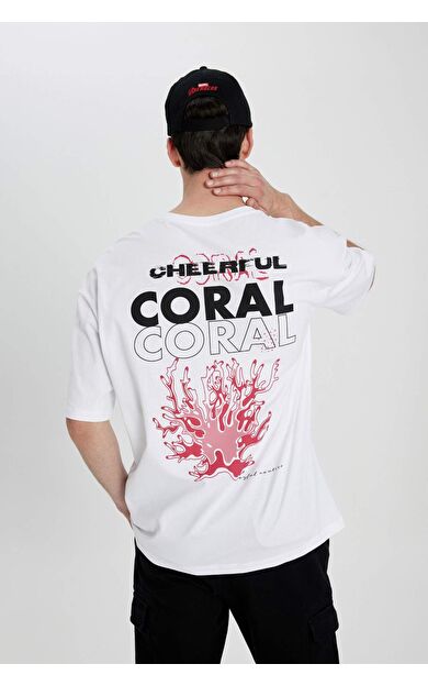 DeFactoFit Oversize Fit Bisiklet Yaka Baskılı Tişört B8932AX24SMWT34