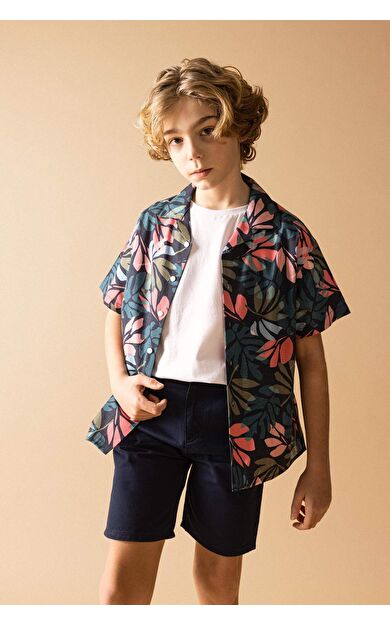 DeFactoFit Erkek Çocuk Oversize Fit Polo Yaka Viskon Kısa Kollu Gömlek B8962A824SMNV135