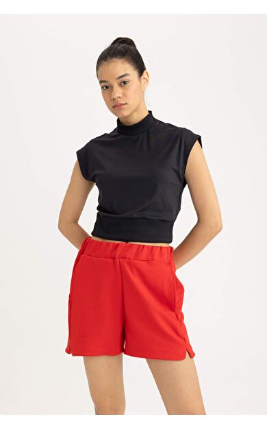 DeFactoFit Crop Dik Yaka Sporcu Kısa Kollu Ağır Kumaş Tişört B8966AX24SMBK81