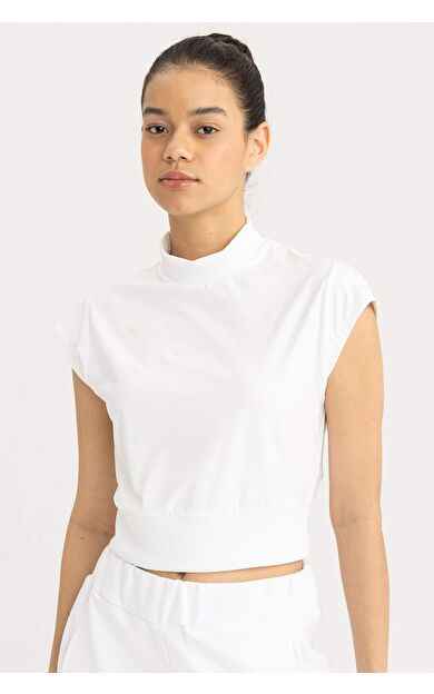 DeFactoFit Crop Dik Yaka Sporcu Kısa Kollu Ağır Kumaş Tişört B8966AX24SMWT80