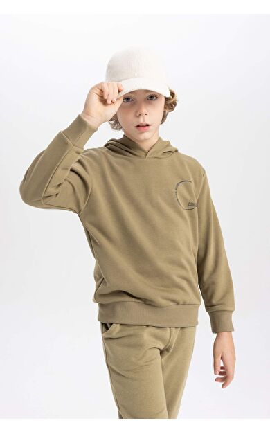 DeFacto Erkek Çocuk Kapüşonlu Kalın Sweatshirt Kumaşı Sweatshirt