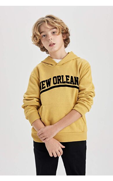 Erkek Çocuk Baskılı Kapüşonlu Kalın Sweatshirt