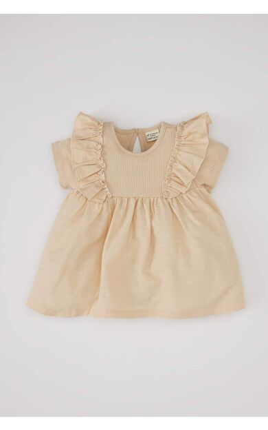 DeFactoFit Kız Bebek Regular Fit Bisiklet Yaka Fitilli Kaşkorse Kısa Kollu Tişört