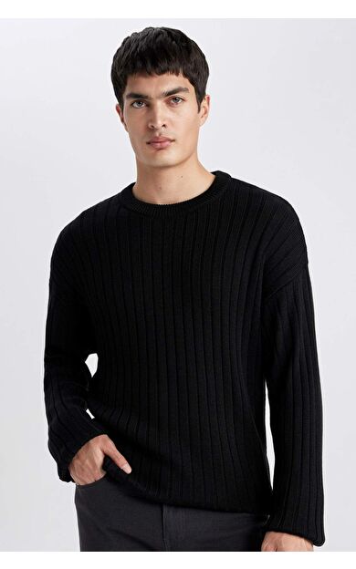 DeFactoFit Relax Fit Bisiklet Yaka Triko Kazak B9723AX24SPBK81