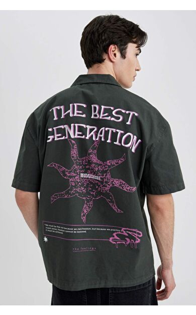 DeFactoFit Relax Fit Baskılı Pamuklu Kısa Kollu Gömlek B9778AX24SMAR231