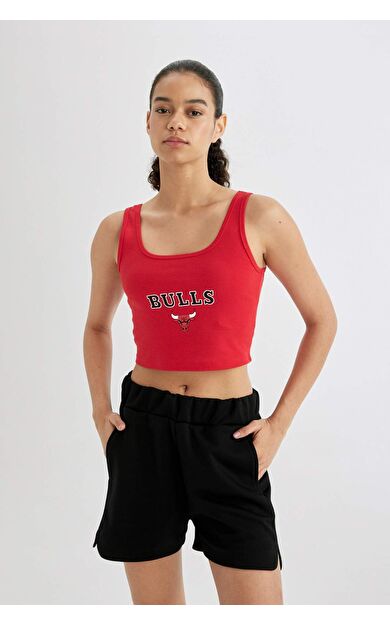 DeFactoFit NBA Chicago Bulls Crop Bisiklet Yaka Ribana Atlet