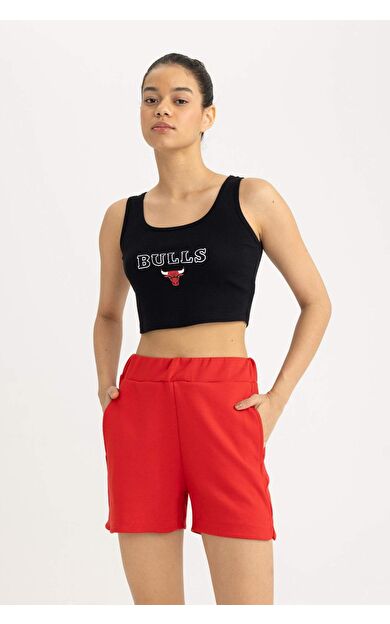 DeFactoFit NBA Chicago Bulls Crop Bisiklet Yaka Jersey Atlet