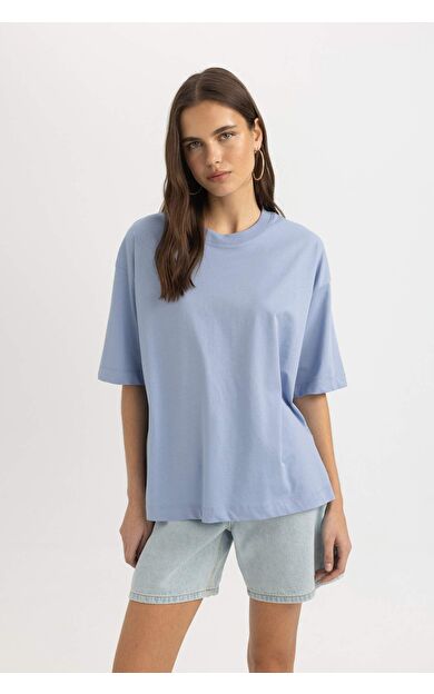 DeFactoFit Oversize Fit Bisiklet Yaka Kısa Kollu Tişört