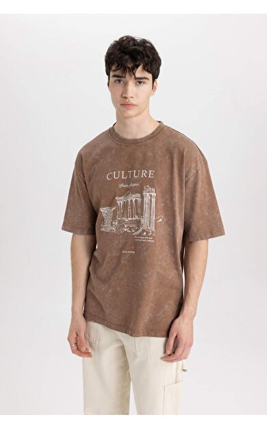 DeFactoFit Oversize Fit Bisiklet Yaka Baskılı Kısa Kollu Tişört C0150AX24SMBN105