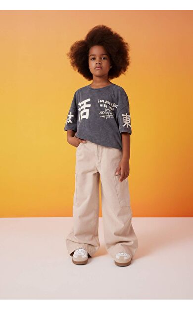 DeFactoFit Kız Çocuk Wide Leg Kargo Geniş Paça Pantolon