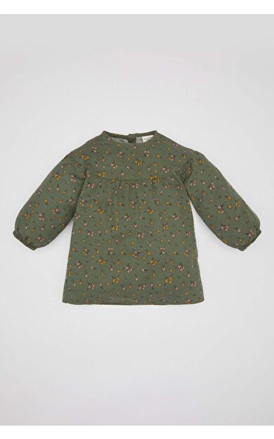 DeFactoFit Kız Bebek Çiçekli Uzun Kollu %100 Pamuklıu Elbise