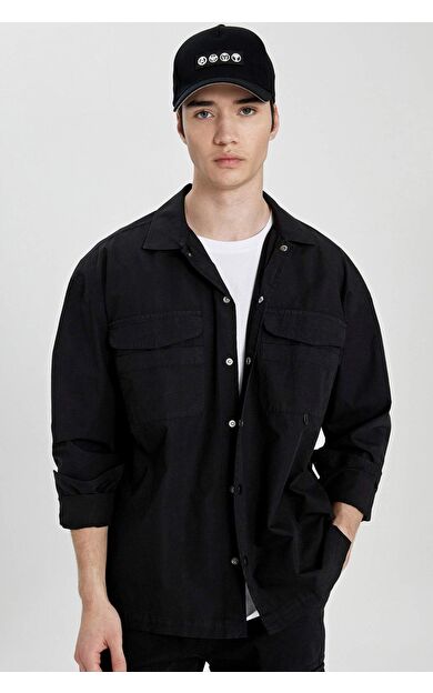 DeFactoFit Oversize Fit Pamuklu Uzun Kollu Gömlek C0572AX24SPBK81